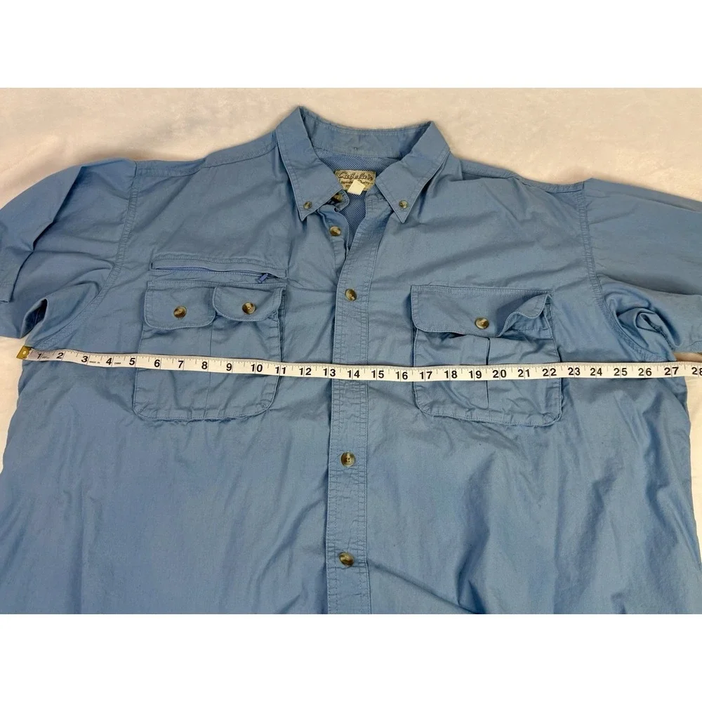 Cabela's Fishing Shirt XL Blue Vented Utility Short Sleeve Outdoor Cotton Pocket - Picture 4 of 8